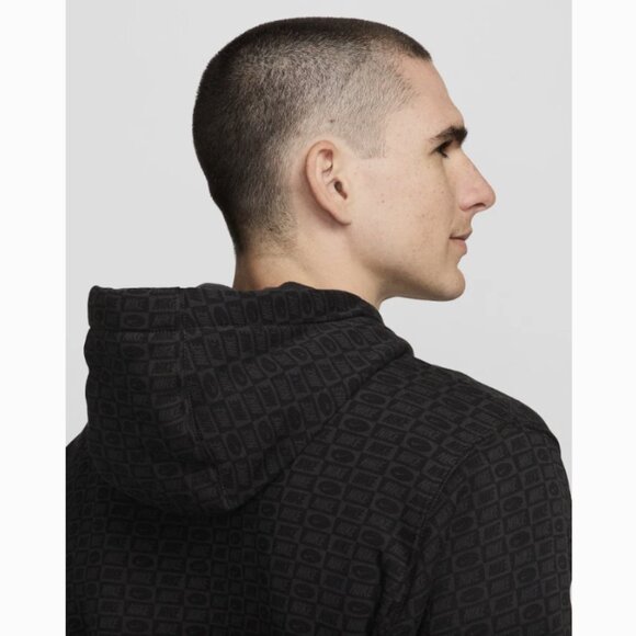 Nike Sportswear Club Fleece Monogram Pullover Hoodie Black Gray 2XL - Picture 5 of 8